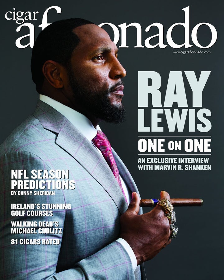 Ray Lewis covers the October issue of Cigar Aficionado.