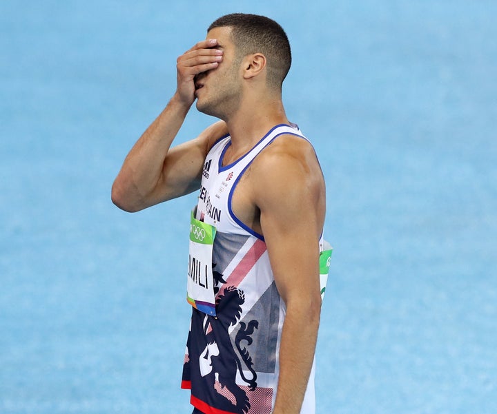 Adam Gemili reacts to the result