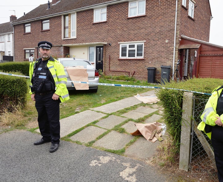 <strong>Police at the property in Halstead, Essex </strong>
