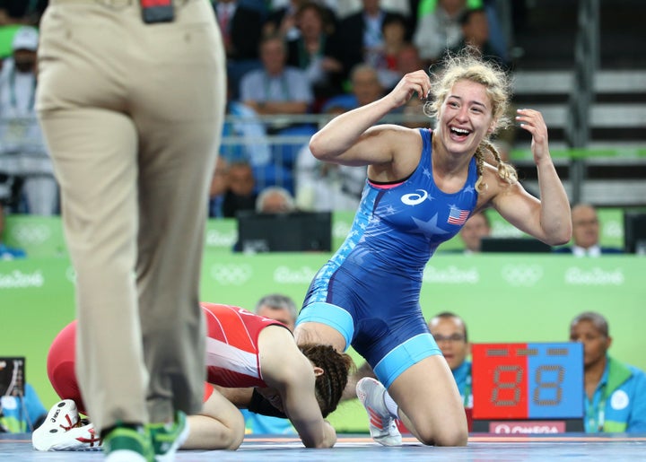 Helen Maroulis defeats Saori Yoshida 4-1 to win the first Olympic wrestling gold ever for U.S. women.