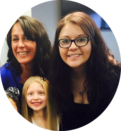 Amelia with Danielle Marzella Grillo and Lacey VanMater from Transitions Hair Solutions.