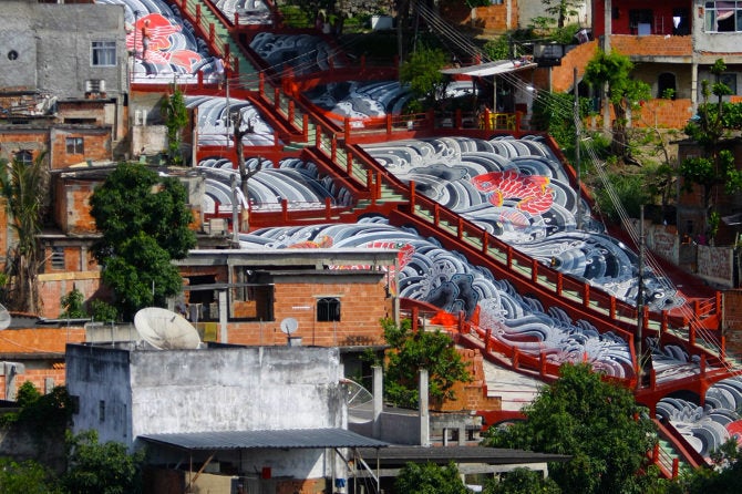 "Rio Cruzeiro" mural on the stairs on Rua Santa Helena in Rio de Janeiro.