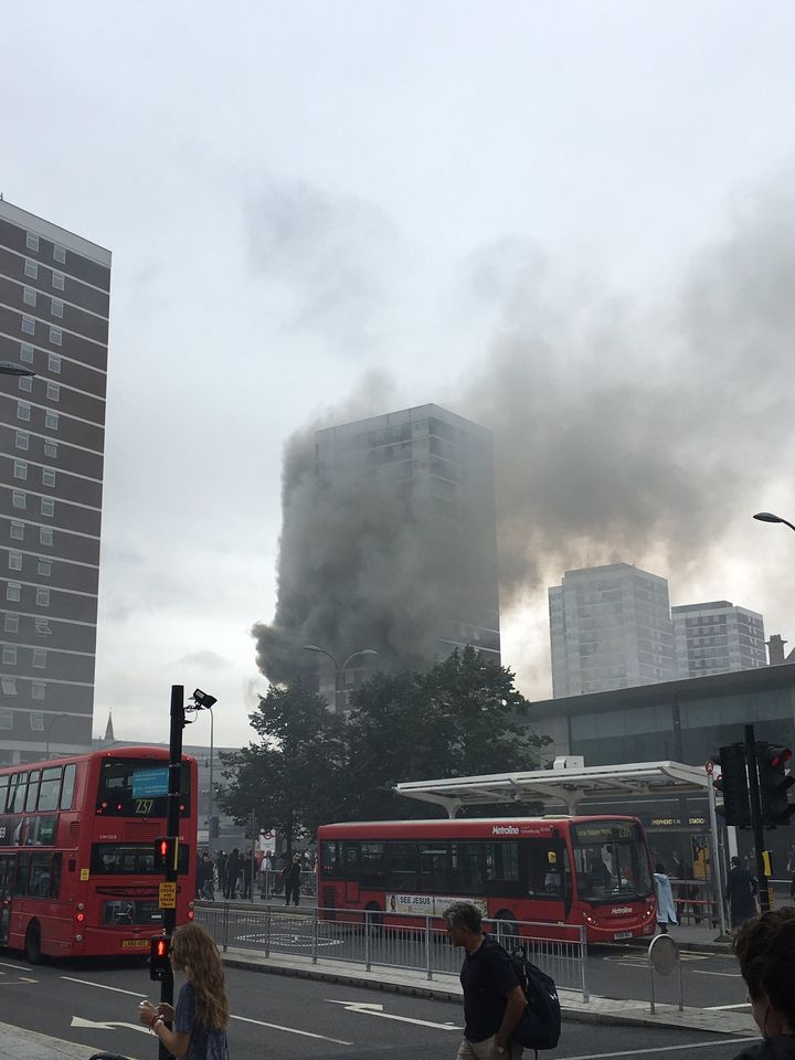 Plumes of smoke from the fire blew over Shepherds Bush Station