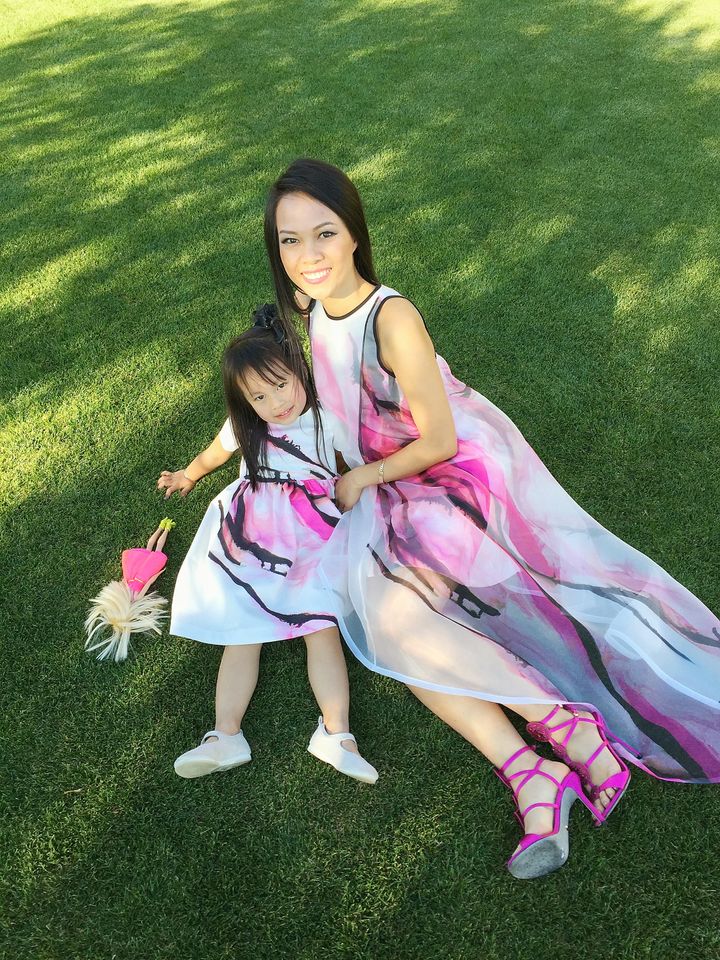 Khanh Nguyen and her daughter in Nha Khanh gowns.