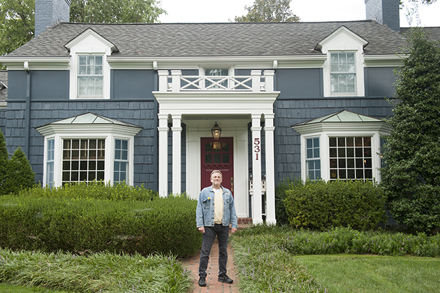 Jonathan Wolff stands in front of Bassland while wearing a "Seinfeld" jacket.