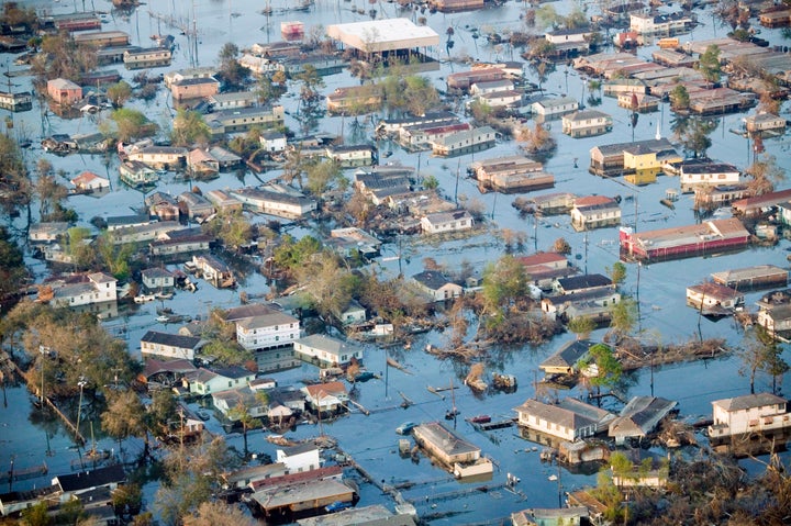 The neighborhood of Chalmette sits underwater on Sept. 11, 2005, in St. Bernard Parish. Hurricane Katrina devastated large parts of New Orleans and the Mississippi Gulf Coast on Aug. 29, 2005.