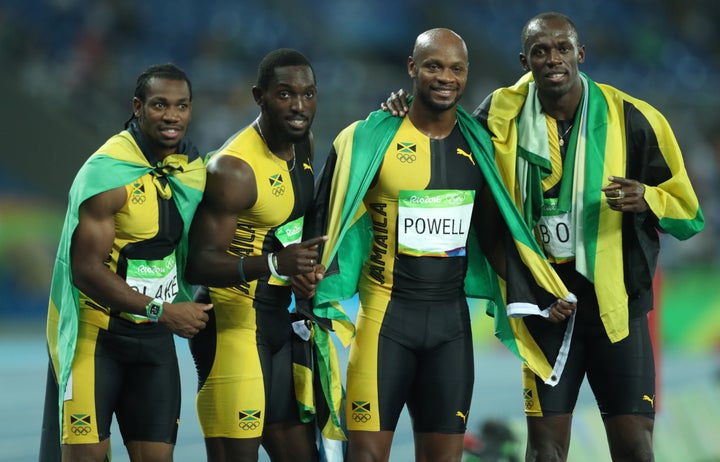 <strong>Usain Bolt made it a 'triple triple' when he and teammates Asafa Powell, Yohan Blake and Nickel Ashmeade won the men's 4x100m</strong>