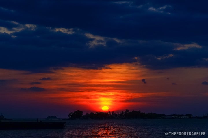 Spectacular sunset by the port.