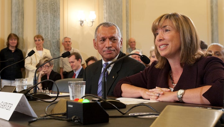 <i>Charles Bolden and Lori Garver speak to members of Congress during their 2009 confirmation hearings.</i>
