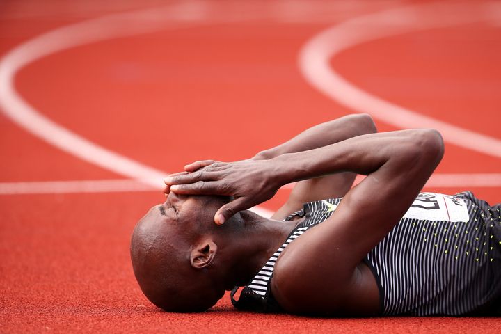 Bernard Lagat, first place, celebrates after the Men's 5000 Meter Final during the 2016 U.S. Olympic Track & Field Team Trials at Hayward Field on July 9, 2016 in Eugene, Oregon.