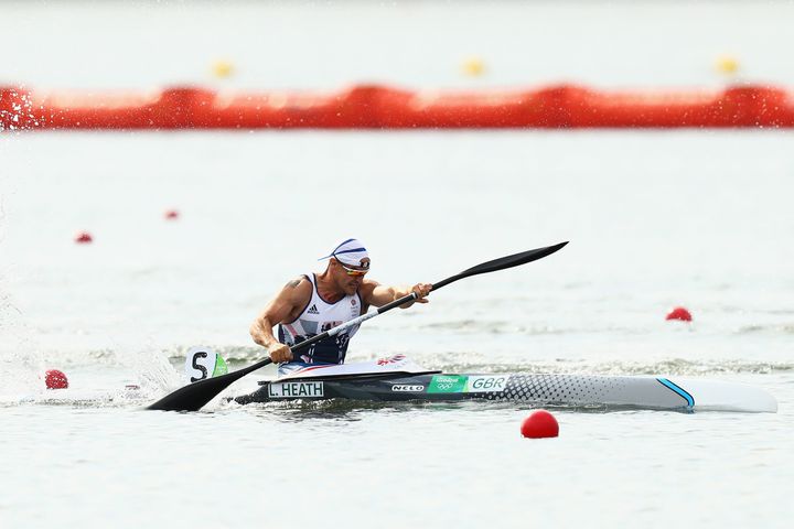 Liam Heath of Great Britain wins a gold medal in the Men's Kayak Single 200m