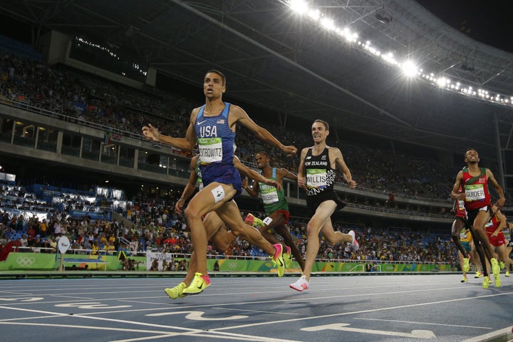 Centrowitz crosses the finish line to win gold for the USA in the Men's 1500m final.