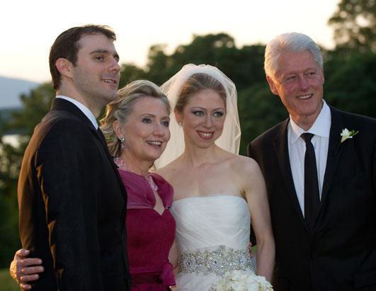 Age: 62, 2010, The Clintons attend the wedding of their daughter, Chelsea, to Marc Mezvinsky in Rhinebeck, NY.