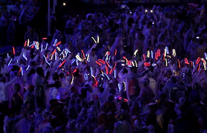 Team GB wave their 'disco shoes' in the air.