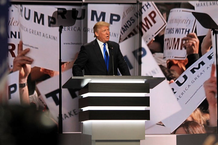Donald Trump introducing Melania Trump at the Republican National Convention in Cleveland, Ohio, July 18, 2016.