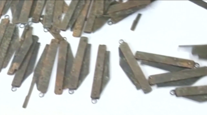 A tabletop is seen covered in blades after the man's five-hour surgery on Friday.