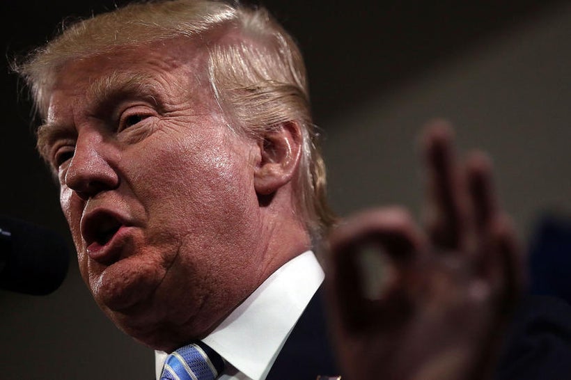 Republican presidential candidate Donald Trump speaks to the media before a rally on May 26, 2016.