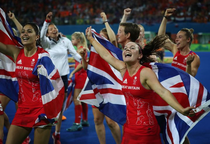<strong>Team GB celebrates after winning a penalty shoot out during the Women's Hockey final. Women won 39% of Team GB's medals at Rio.</strong>