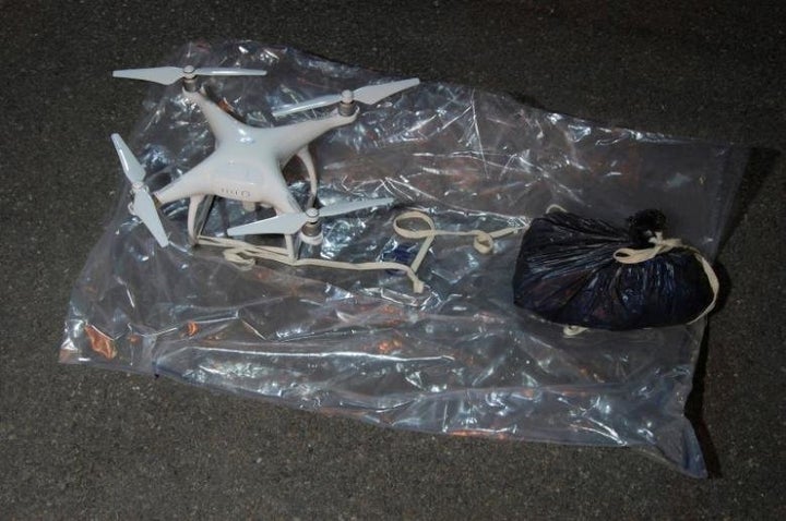 A drone intercepted by police as it was being flown near a north London prison is seen in this handout photograph released on