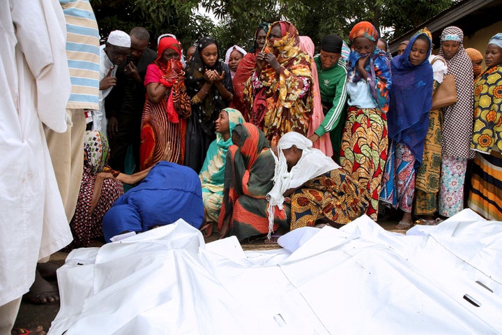 Women mourn the dead at Ali Babolo mosque in Bangui on June 21, 2016. Sixteen people have been killed in two days of clashes between Fulani herdsmen and the mainly Muslim Seleka militia in the Central African Republic, police said on Tuesday. The chronically unstable nation is struggling to overcome the legacy of three years of deadly conflict between Christians and Muslims that has driven half a million people from their homes.