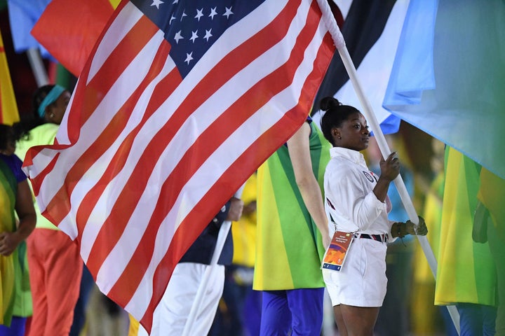 Simone Biles was given the honor of carrying the U.S. flag during the Closing Ceremony.