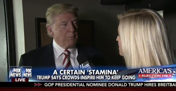 Donald Trump touts his stamina in race against Hillary Clinton.
