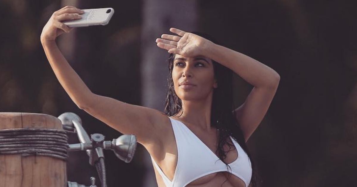 Kim K Snaps A Selfie While Rocking Barely-There Swimsuit In Mexico