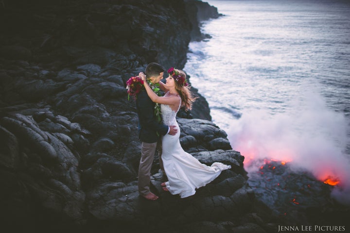 Adventurous Couple Takes Wedding Pics On Volcano With Molten Lava