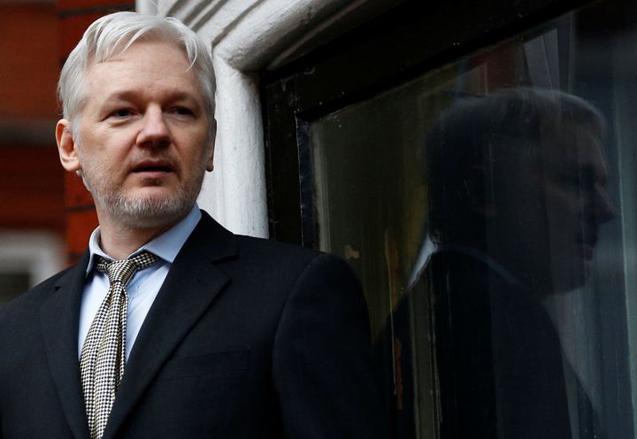 WikiLeaks founder Julian Assange makes a speech from the balcony of the Ecuadorian Embassy in London, where he's taken refuge, on February 5, 2016.