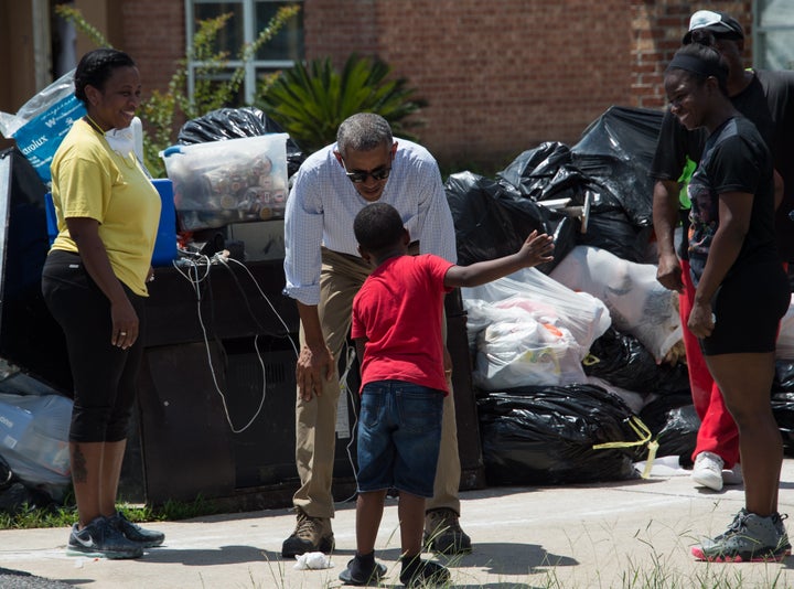 Obama toured flood-affected areas in Baton Rouge, Louisiana. 