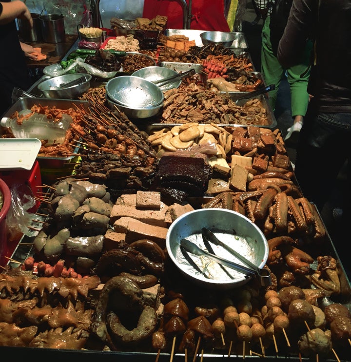 A plethora of meats at the night market. I didn't have it in me to try any of this.