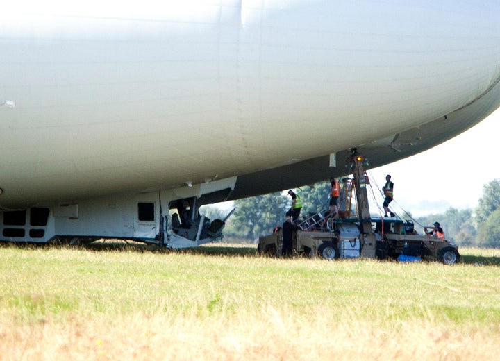 The airship suffered damage to its cockpit during the slow speed crash landing 