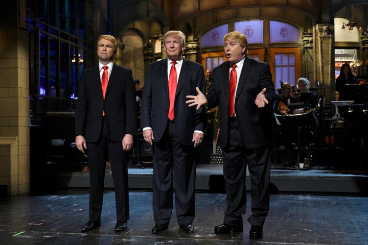 Taran Killam, Donald Trump and Darrell Hammond perform the monologue on a November 2015 episode of "Saturday Night Live."