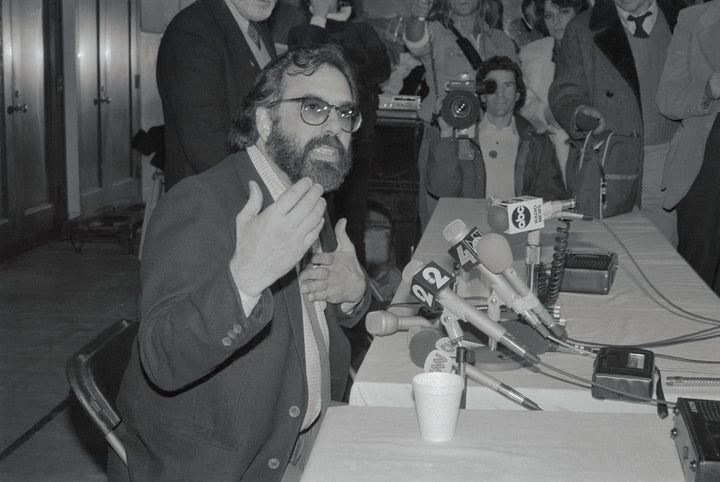 Francis Ford Coppola speaks at a contentious "One From the Heart" press conference in 1982.