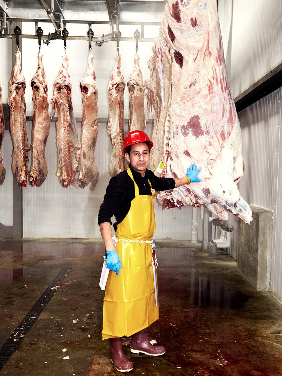 A worker at Vermont Packinghouse in North Springfield, Vt. No undercover videos needed here -- the facility welcomes visitors.