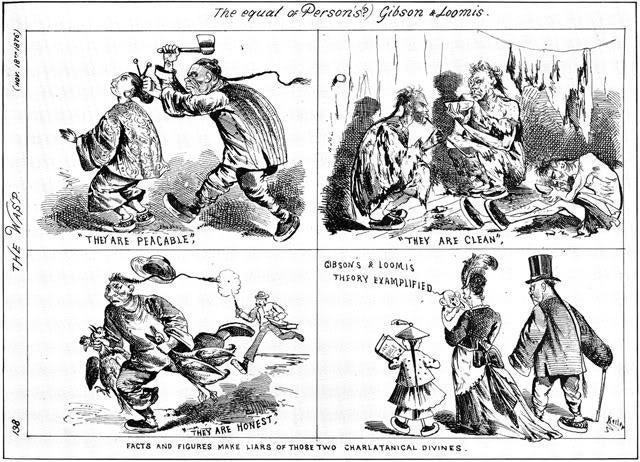 A 1877 cartoon portraying Chinese immigrants as murderous criminals appeared <a href="https://thomasnastcartoons.com/tag/1877