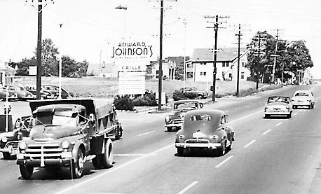 Cars pass a Howard Johnson location in South Portland in the 1950s. This location, built in 1938, closed in 1985.