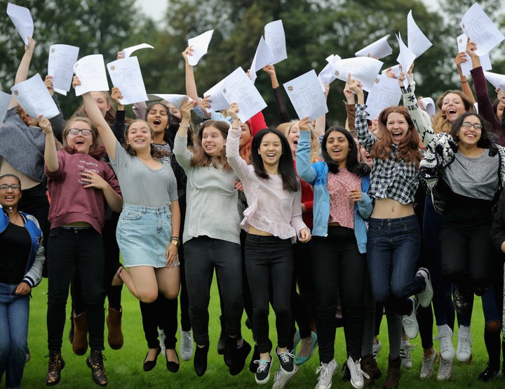 Pupils receiving their GCSE results on Thursday 25 August 2016.