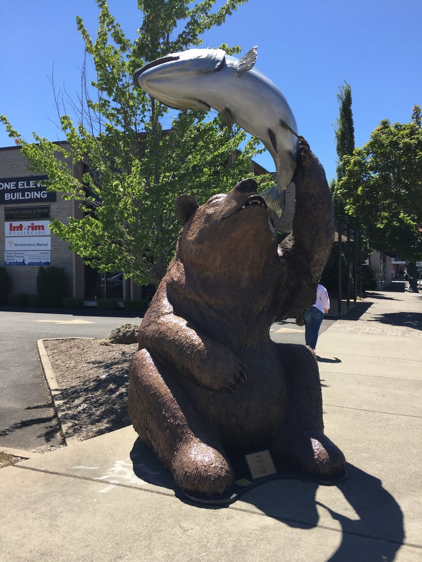 Bear and fish from the Grants Pass, Ore., community art project greet visitors along the city's main street
