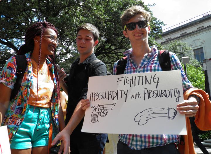 A University of Texas students attend a protest against a state law that allows for guns in classrooms at college campuses, in Austin, Texas, U.S. August 24, 2016.