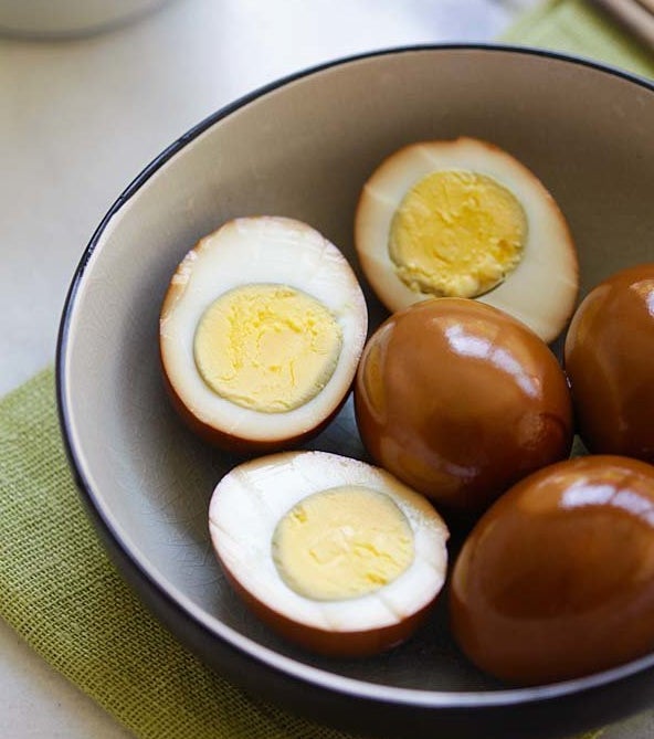 Soy sauce eggs.