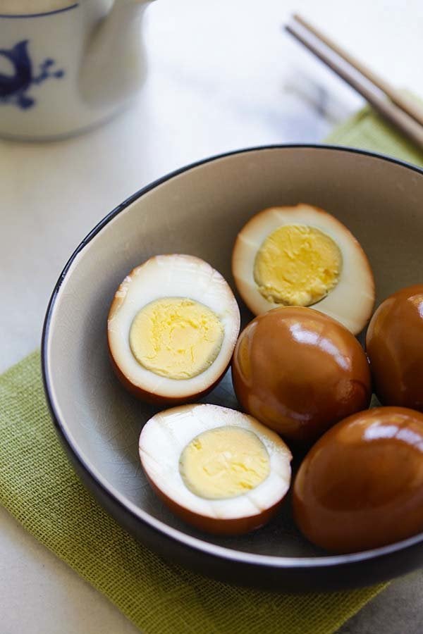 Soy sauce eggs.