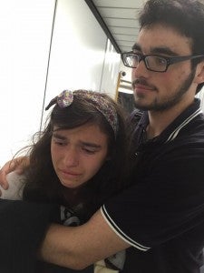 Child with her brother after being escorted off airplane due to her food allergy.