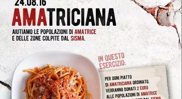 The campaign by Paolo Campana asking the restaurant industry of Italy to help raise money for the region of Amatrice. "Ama" in Italian means love, therefore the emphasized red lettering. The tag used on social media: #AMAtrice
