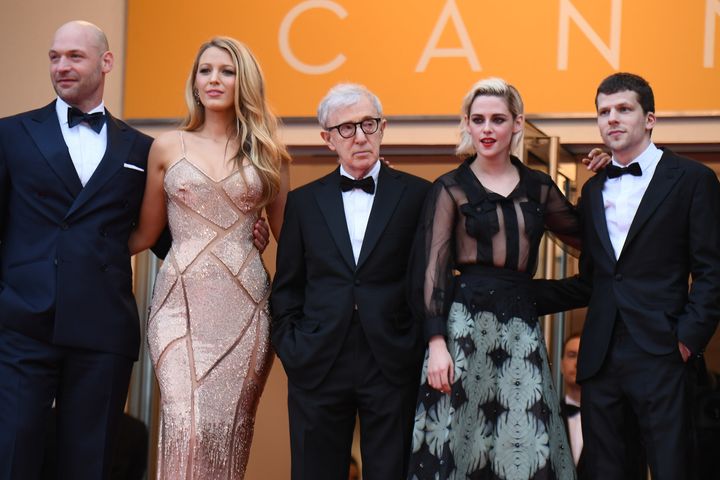 Corey Stoll, Blake Lively, Woody Allen, Kristen Stewart and Jesse Eisenberg attend a screening of "Cafe Society" at the opening gala of the 69th Cannes Film Festival.