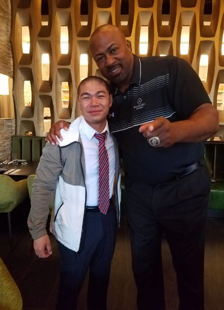 Jimmy Liang with former Boston Red Sox player, Sam Horn, at Fuji at Ink Block