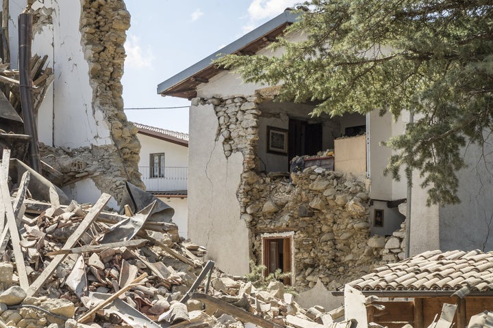 The remains of the house owned by a British couple who died under the rubble, in Italy on August 26, 2016.