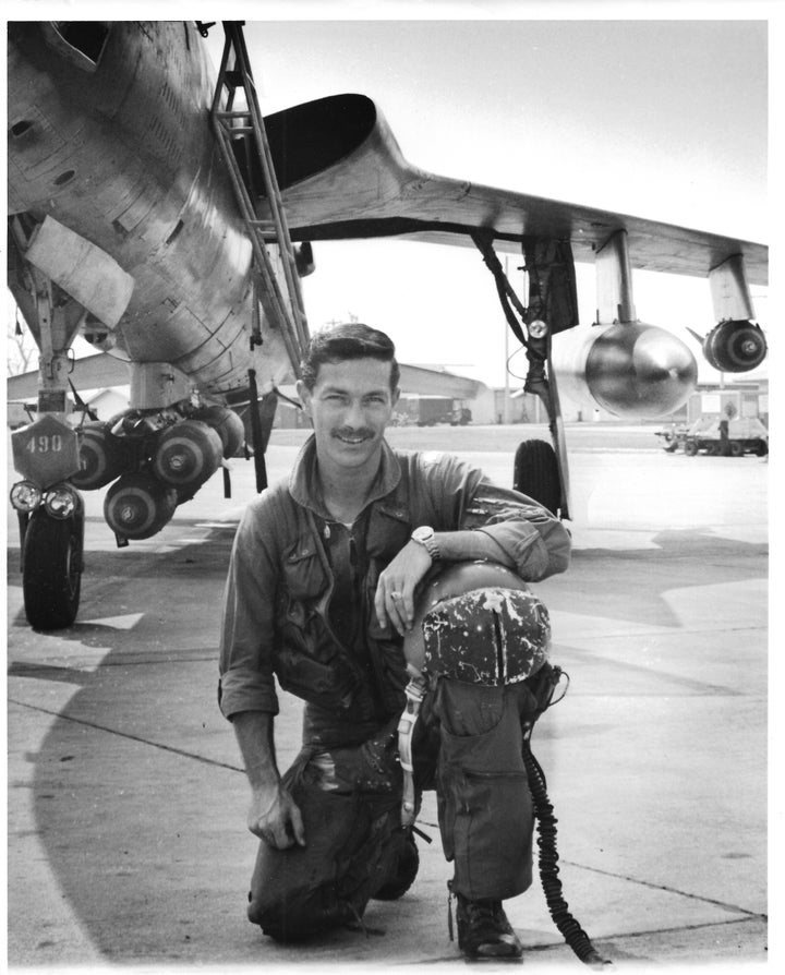 Maj. Don Harten with his F-105 as a member of the 354th Tactical Fighter Squadron, flying out of the Takhli Royal Thai Air Force Base, Thailand, 1968. Following the B-52 collision on his very first combat mission in 1965, he would go on to fly 318 others during a remarkable five tours of duty in the Vietnam War. He is the only pilot to have ever flown the B-52, F-105 and F-111 in combat. Now 78 and a resident of Las Vegas, he is the only living pilot to have flown in the Vietnam War from the very first bomb dropped in 1965 to the last in December 1972. Midair (Lyons Press, 2016).