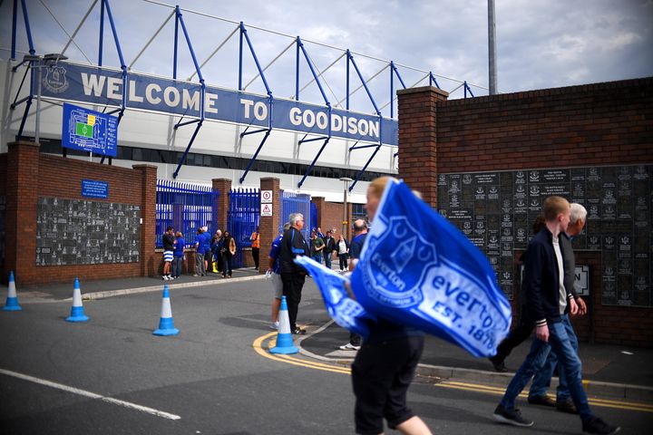 A man, not pictured in this photo of Goodison Park on Saturday, died when he collapsed at the game