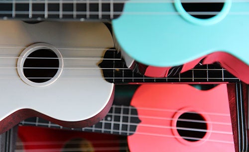 <em>Photo by Nancy A. Ruhling</em><br><strong>A songfest of ukes.</strong>